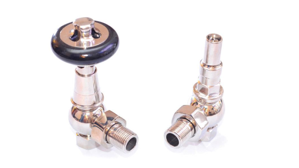 NICKEL PLATED BRASS: THERMOSTATIC VALVE. ALSO AVAILABLE IN BRASS FINISH